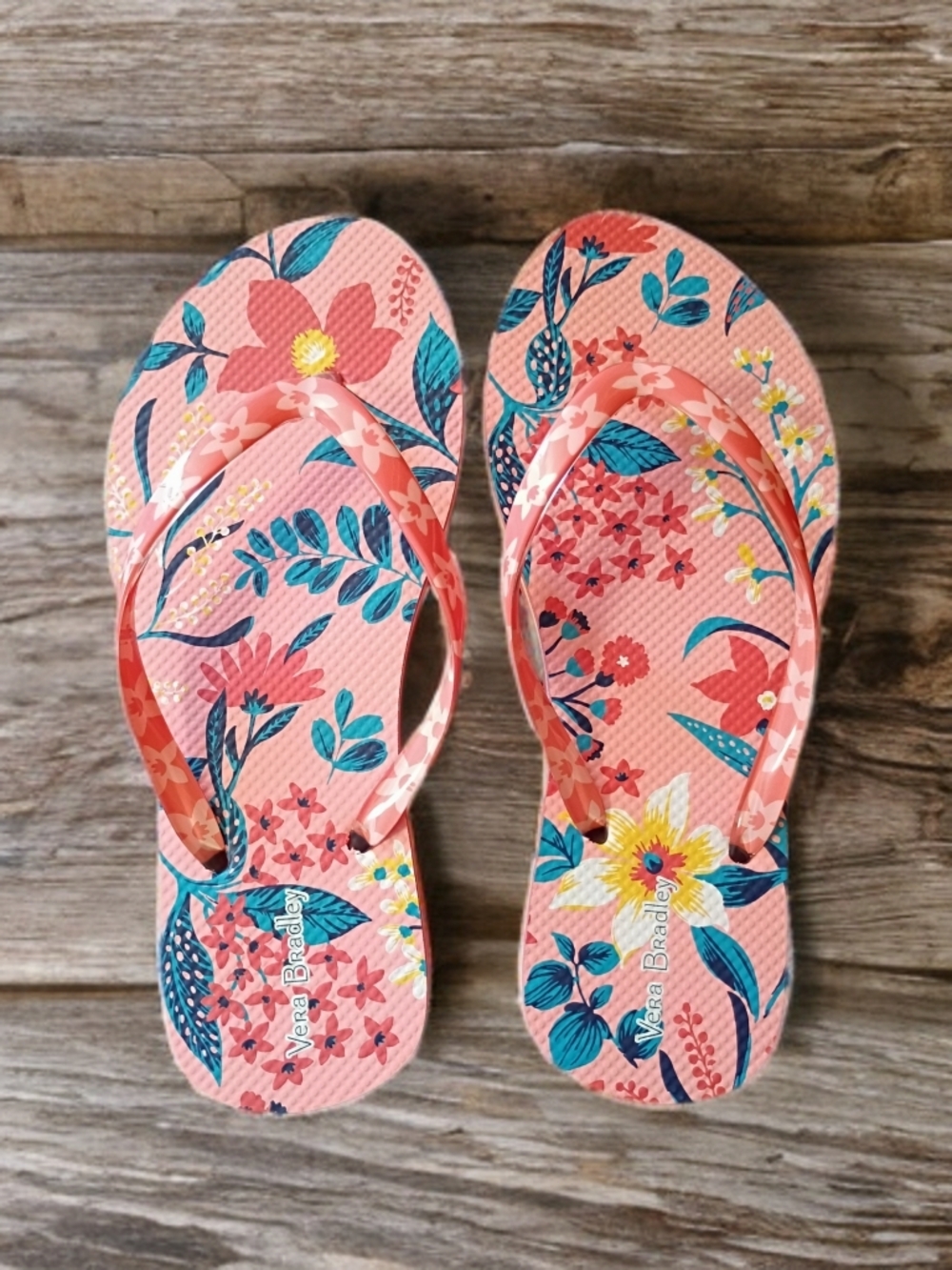 Vera Bradley Paradise Coral Floral Flip Flops - Women's New Without Tags